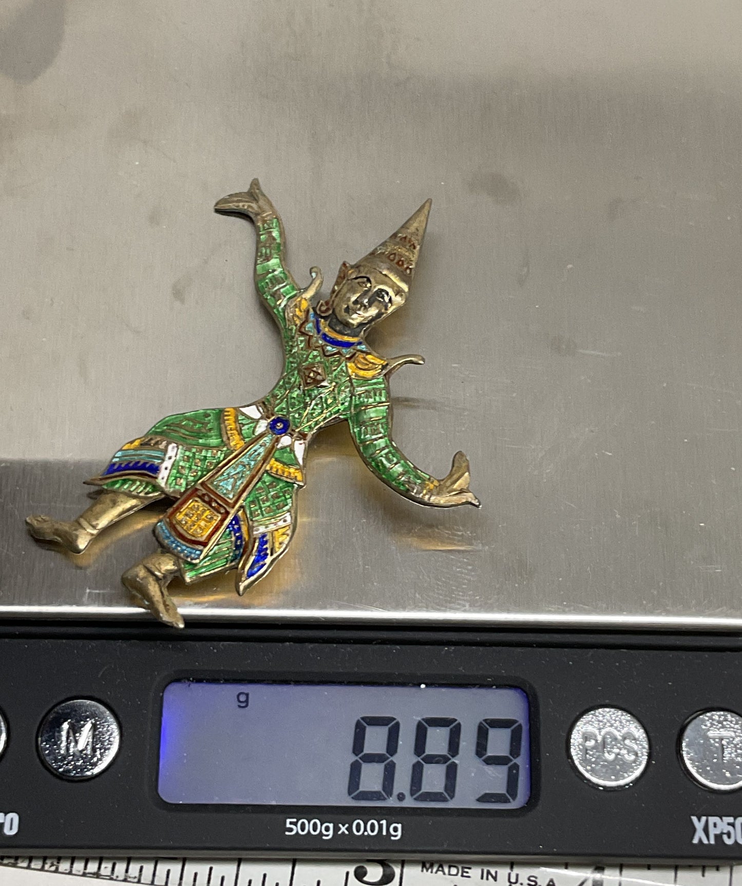 Siam Sterling Silver Vintage Enameled Brooch