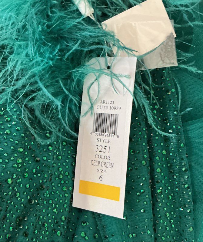 NWT Women's Colors Green One Shoulder Gown with mesh and beading Size 6