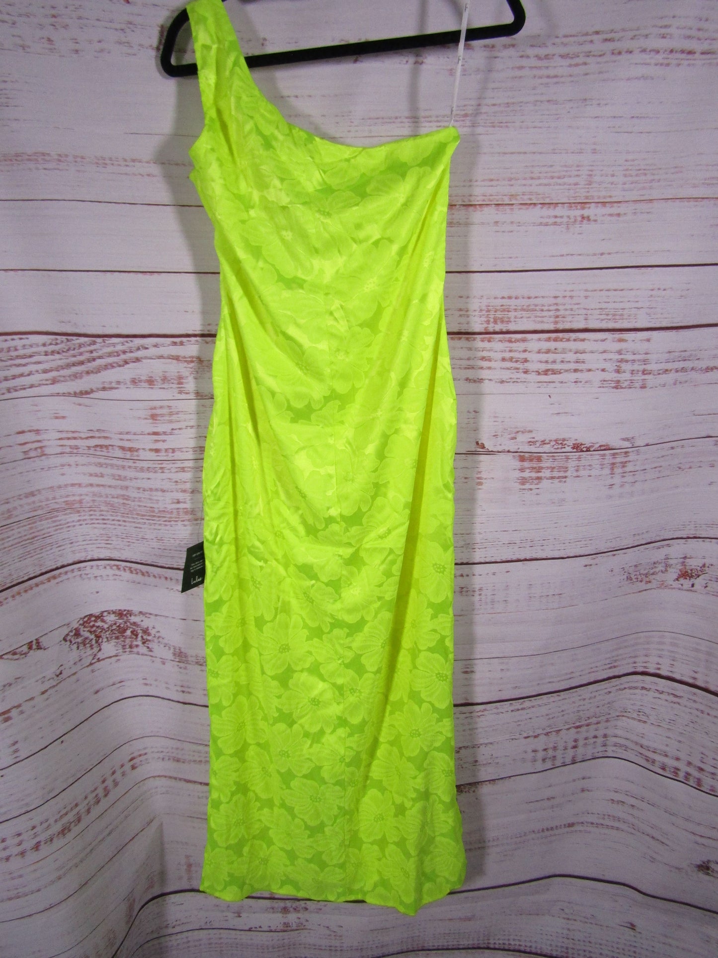 Lulus Chasing Desire Women's Yellow Satin Jacquard One-Shoulder Maxi Dress L