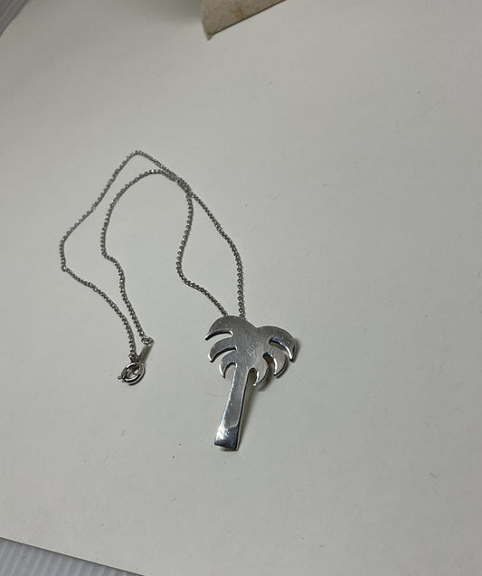 Sterling Silver Palm Tree Pendant Chain Necklace