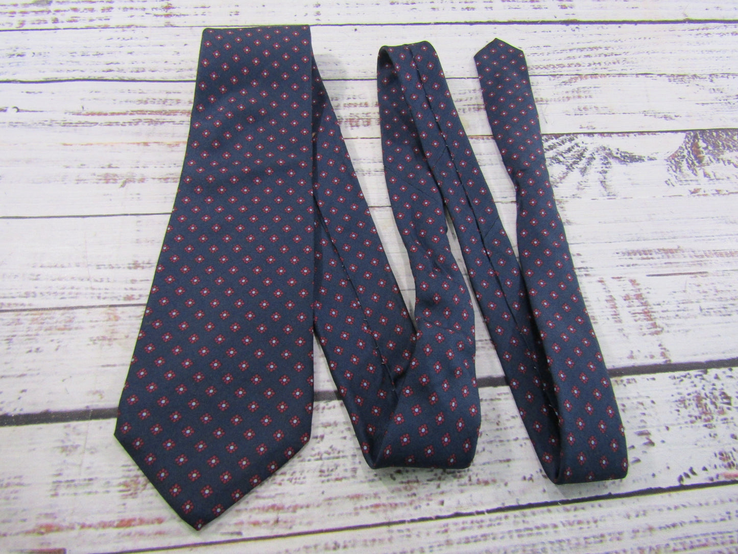 Vintage Yves Saint Laurent Men's Blue Red Floral Silk Tie Made in The U.S.A.