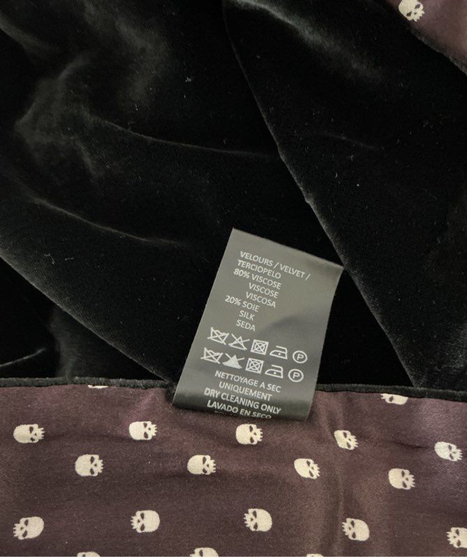 The Kooples Black/Maroon Silk & Velvet Scarf with skull design