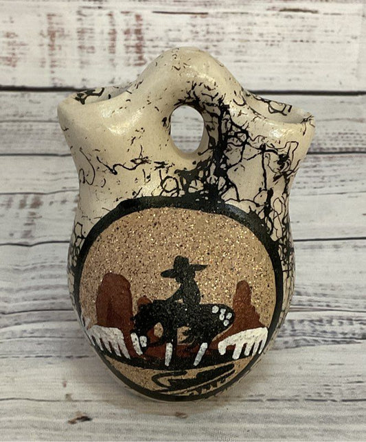 Vintage Navajo Cowboy Sand Vase Beige