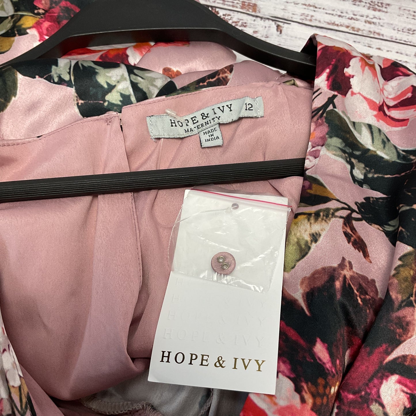 Hope & Ivy Pink Floral Print Kemono Sleeve Satin Maxi Dress - Size 12 New