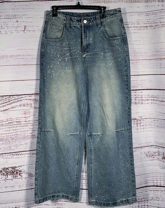 MEDM Mr Enjoy Da Money Denim Rhinestone Embellished Jeans Blue XL