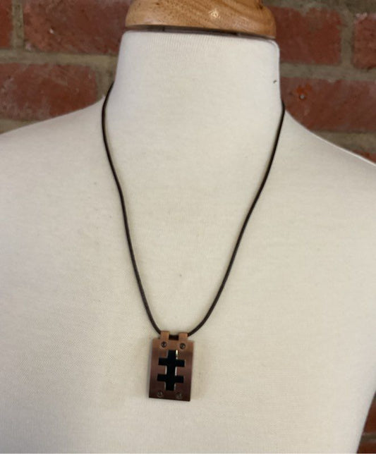 Vintage Trion Stainless Steel Pendant Leather Necklace