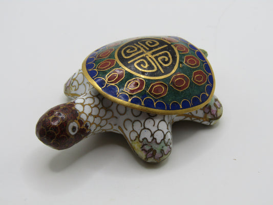 Vintage Handcrafted Cloisonne Enamel Turtle Pill Box