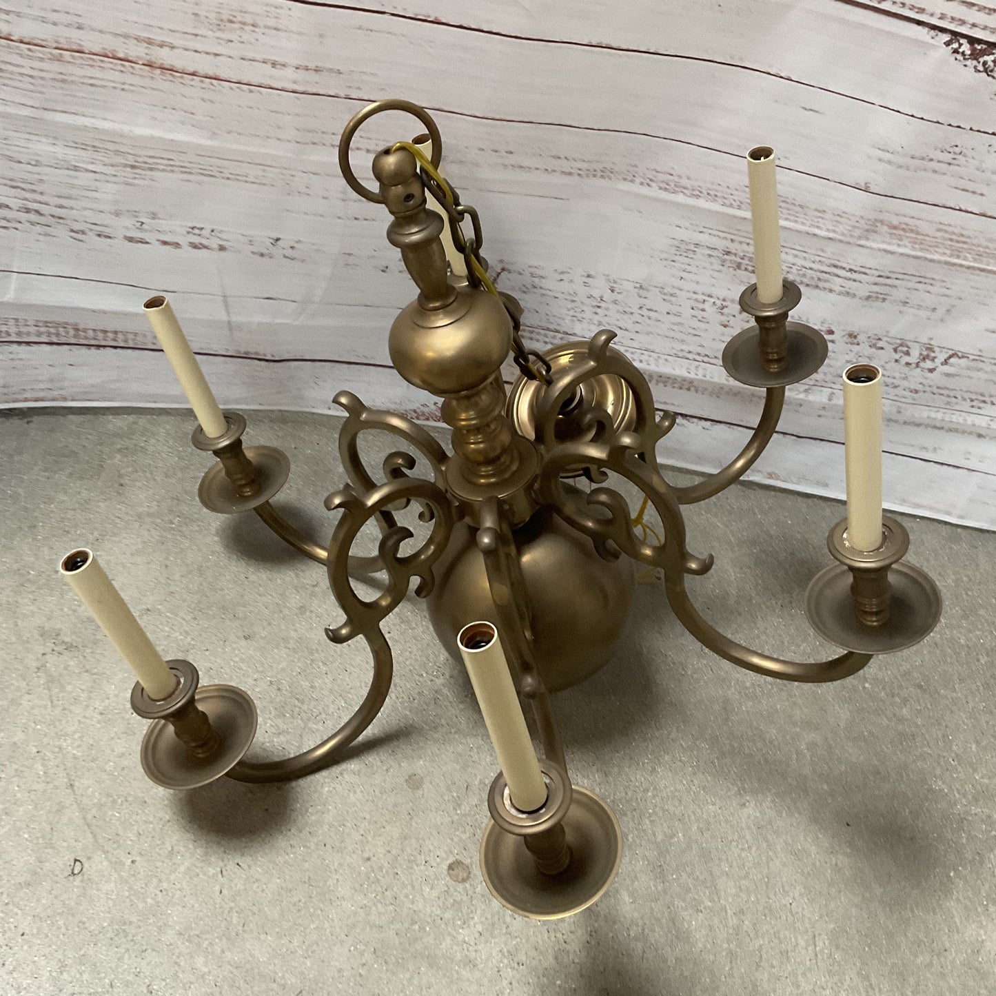 Large Brass 6 Light Arm Round Sphere Ceiling Mount Chandelier 30"