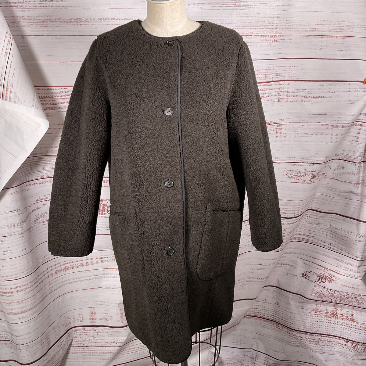 COS Women's Brown Longline Teddy Jacket- SZ L (SEE MEASUREMENTS)