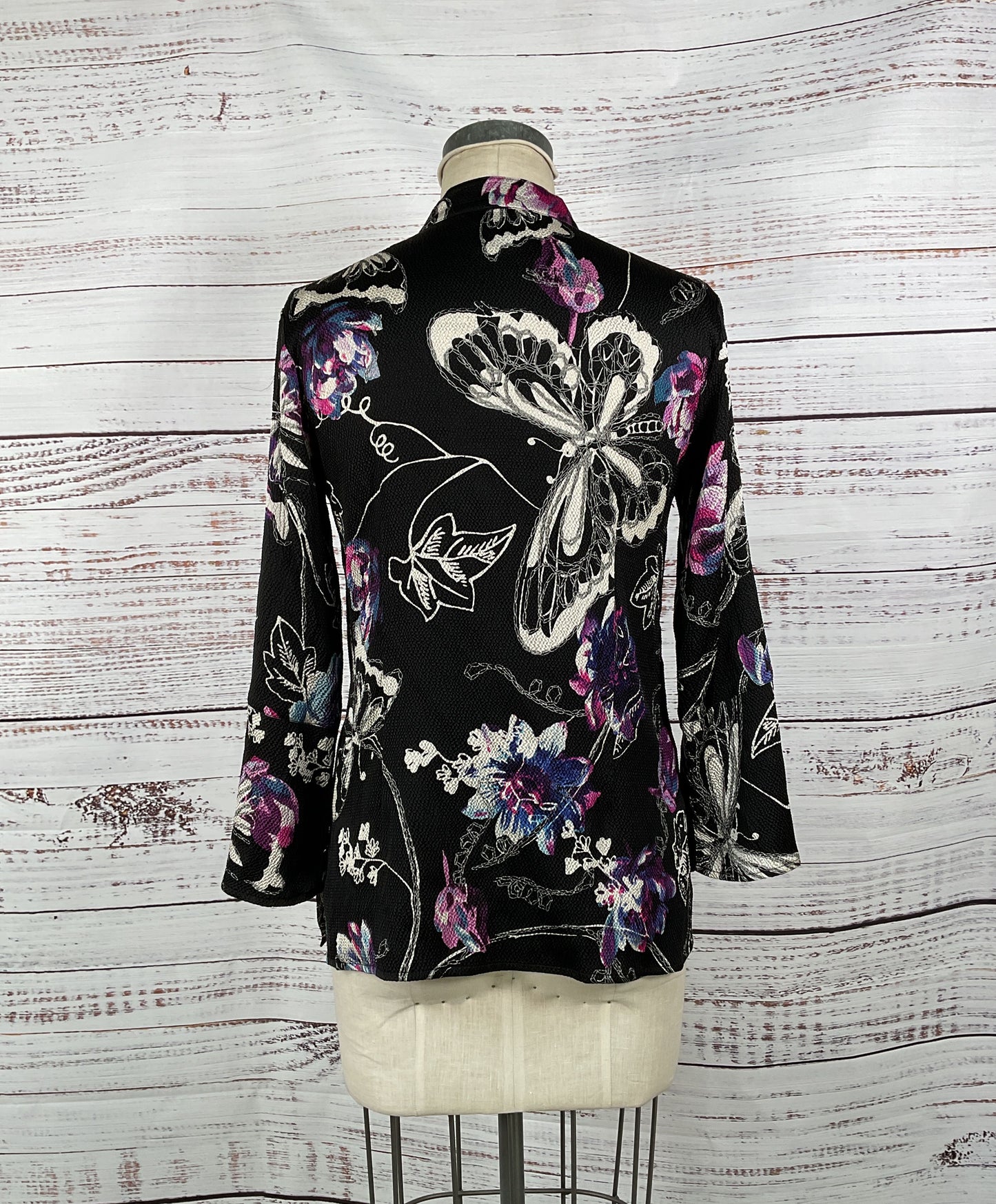 Citron Black Butterfly Button-Up Blouse 95% Silk - Size Small
