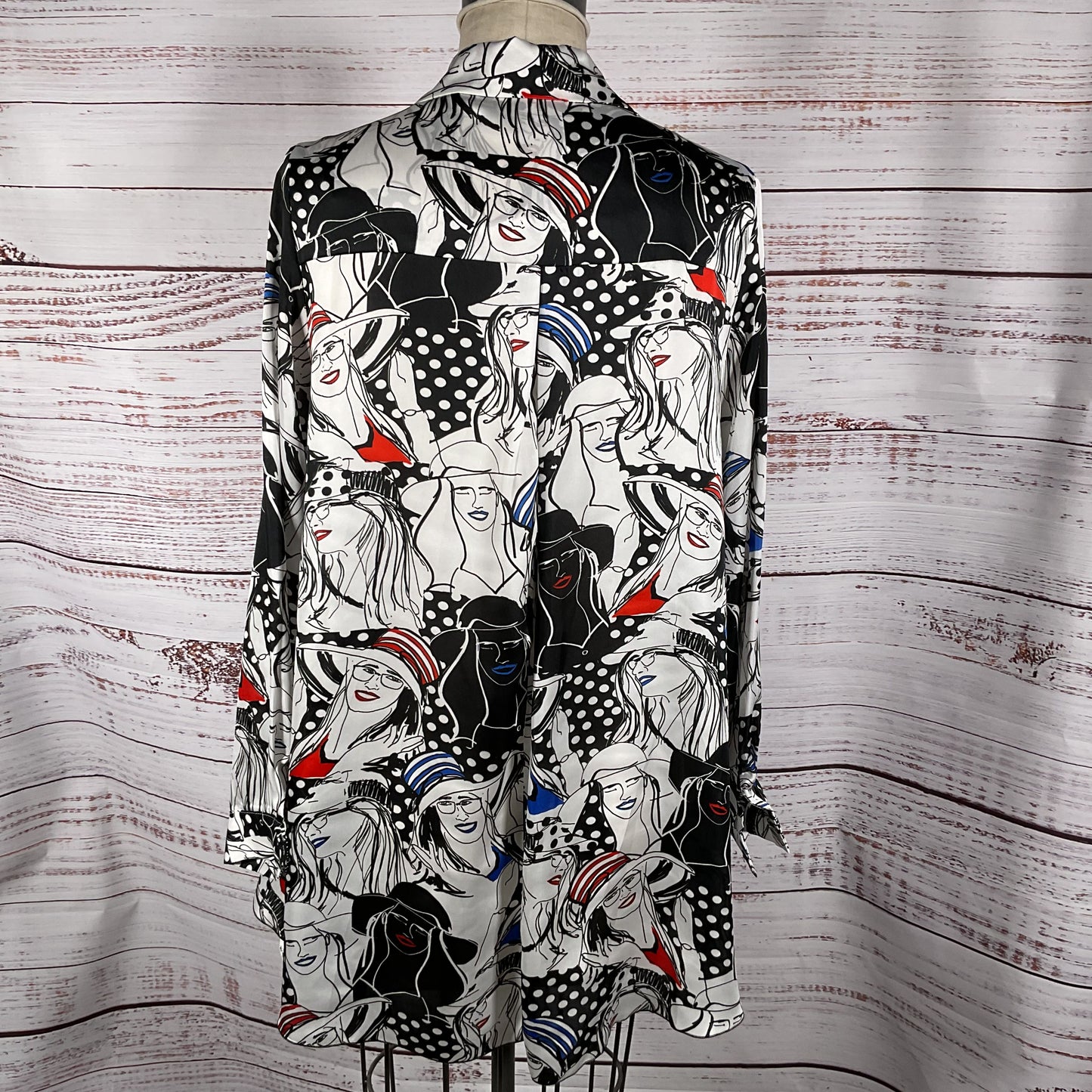 NWT JEFF GALLANO Paris Women's Print Long Sleeve Collar Blouse- SZ 2