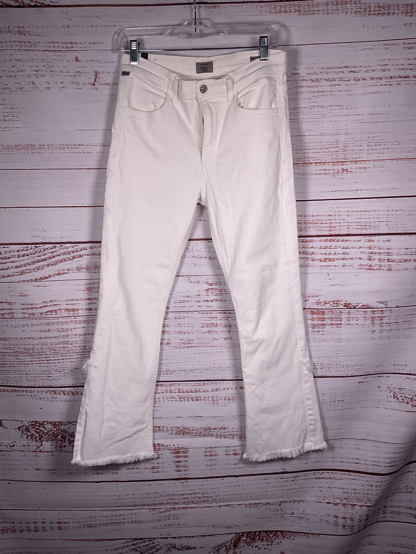 Citizen of Humanity White Drew Fray High Rise Crop Flare Jeans - Size 28