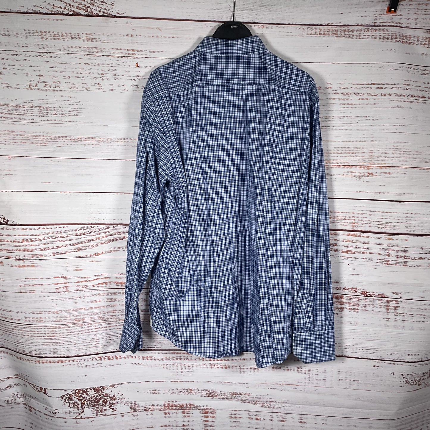 Neiman Marcus Blue White Plaid Button Down Long Sleeve Dress Shirt - Size L
