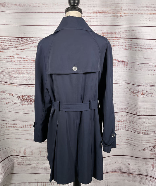 Trina Turk Button Down Trench Coat Navy Blue