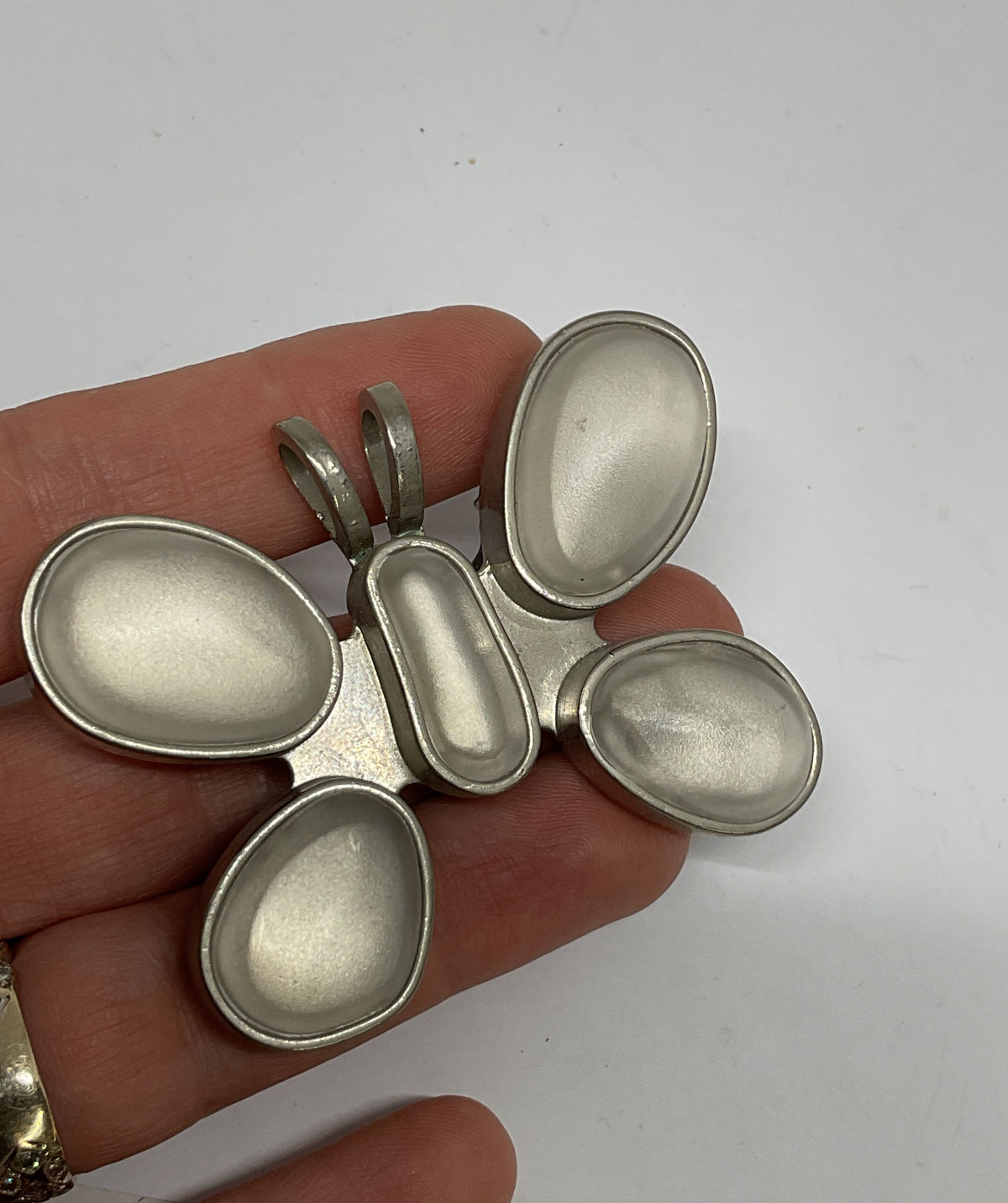 Lot 2 REBECCA COLLINS Silver Tone Frosted Glass Butterfly Clip Pendant