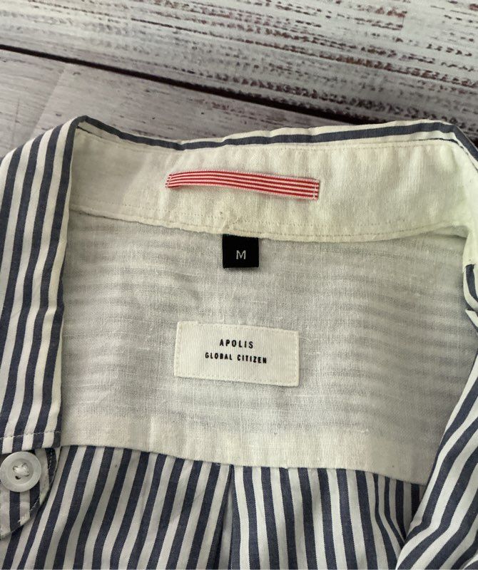Men's Apolis Global Citizen Blue & White Pinstriped Shirt Size M Retail $158