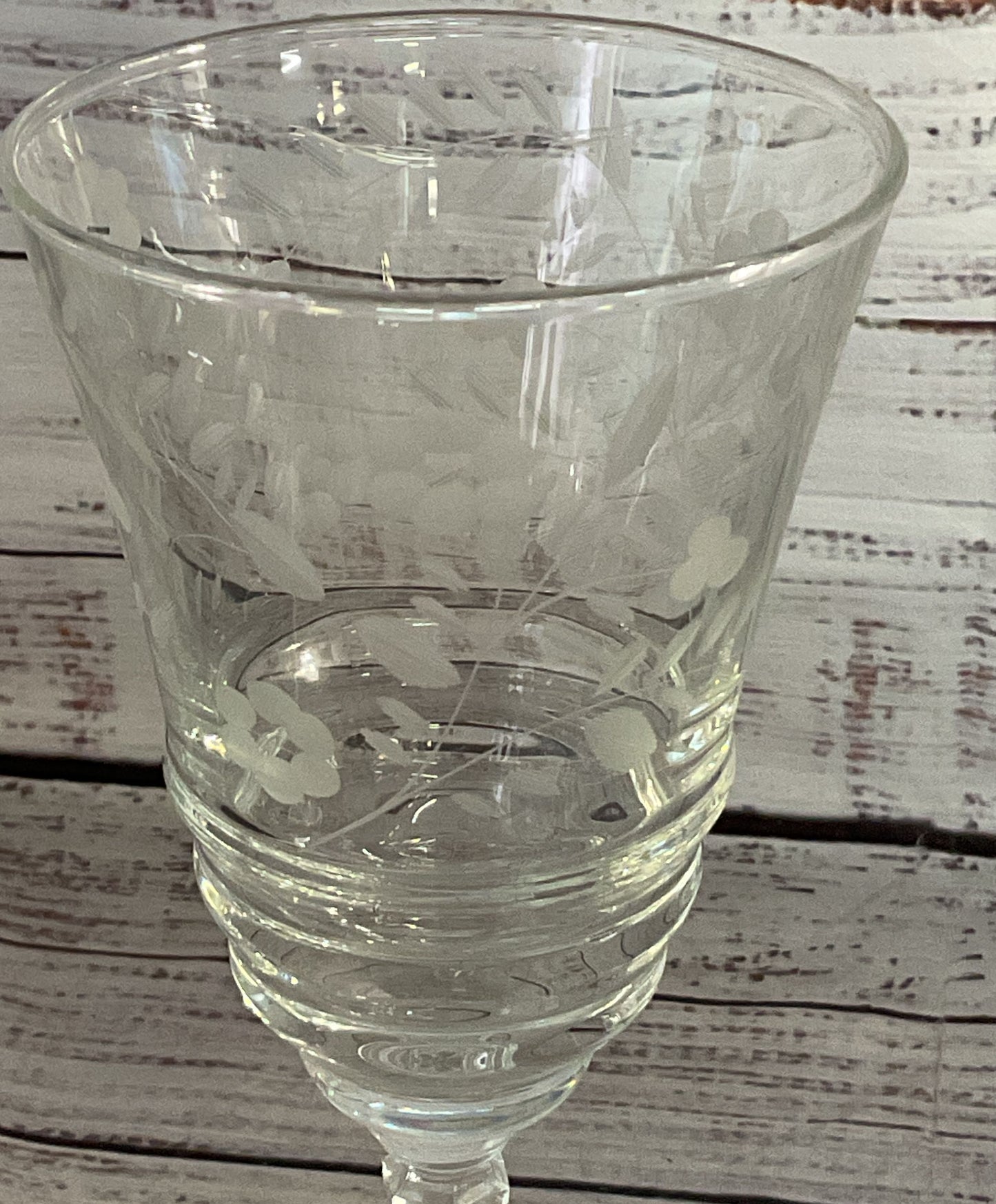 Libbey Rock Vintage Etched Sharpe Glass Goblets Lot of 4