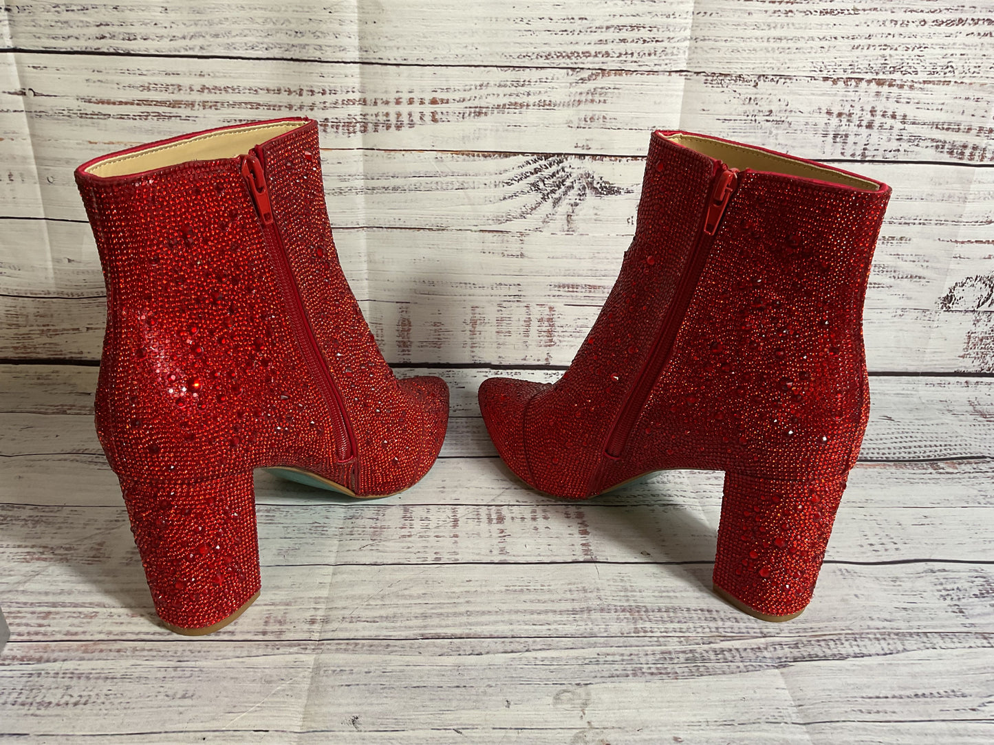 NWB BETSEY JOHNSON Women's Red Glass Stones Booties Shoes- SZ 9.5M