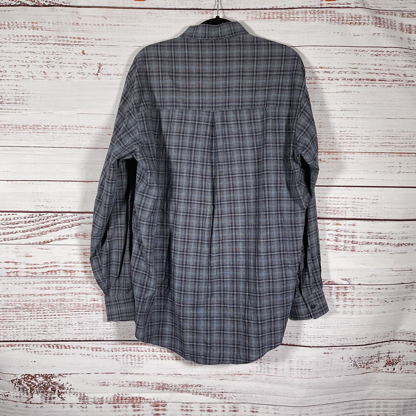 Burberry Navy Blue Plaid Cotton Long Sleeve Dress Shirt - Size M