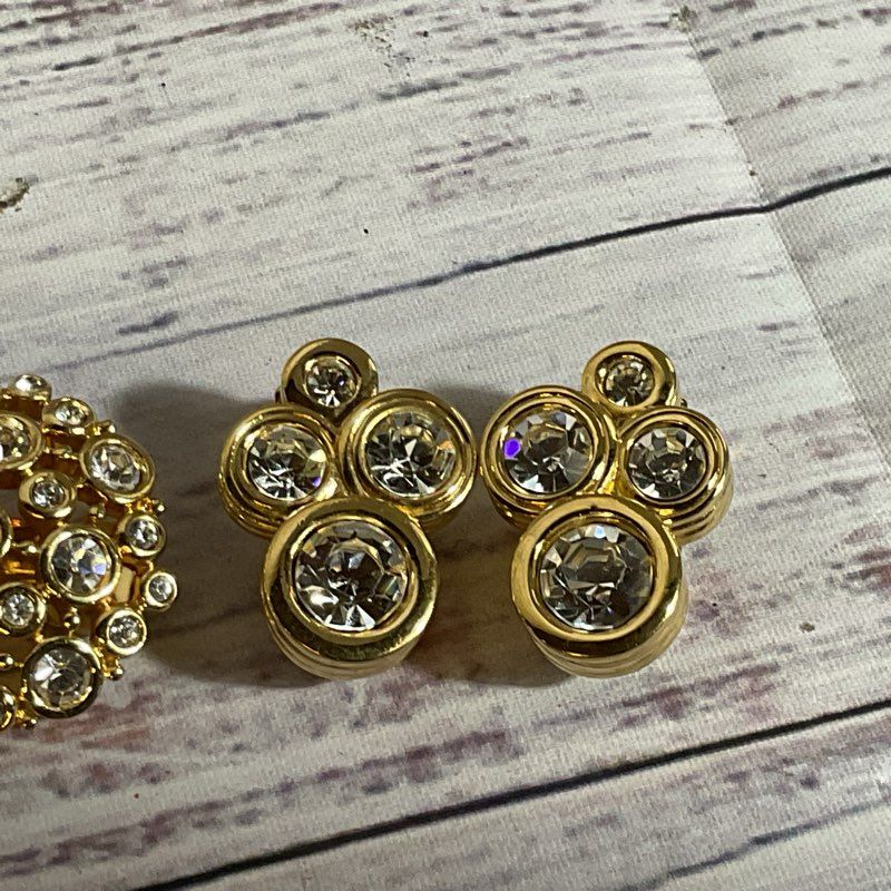 Set of 2 SWAROVSKI Gold Tone Clip On Crystal Earrings