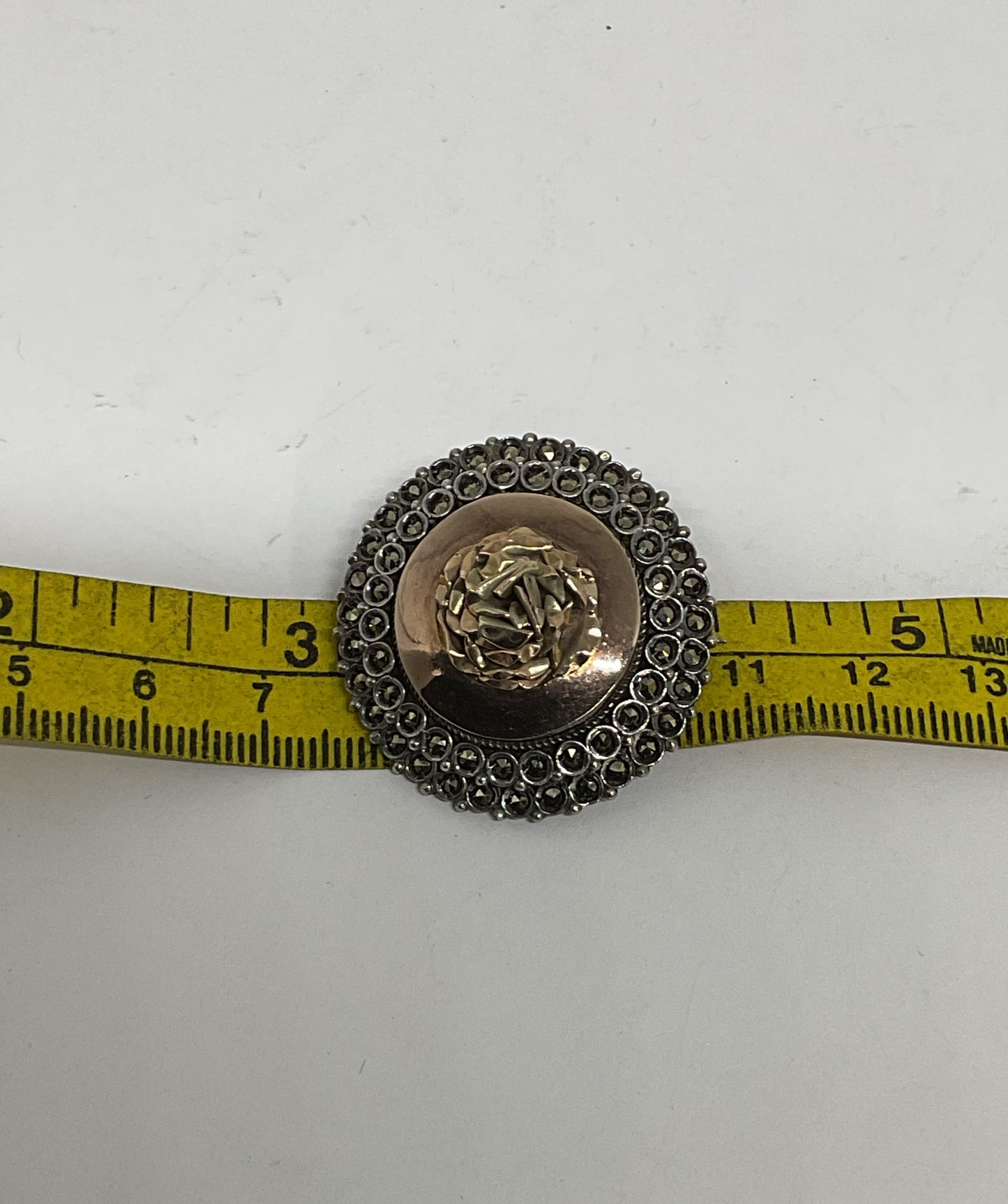 900 Sterling Silver Brooch with Copper & 9K Gold Accent