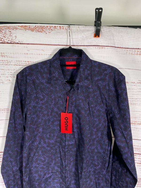 HUGO BOSS Ermo Casual Cotton Shirt Abstract Pattern Kent Collar Slim Fit -Size S