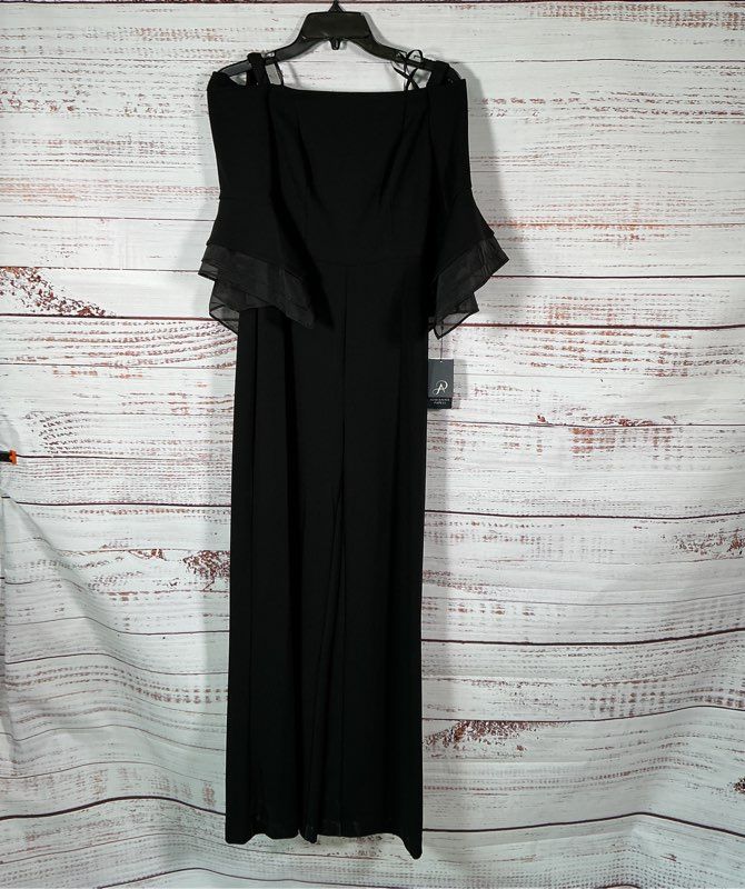 NWT Adrianna Papell Organza Black Crepe Off Shoulder Jumpsuit Size 0 Retail $199