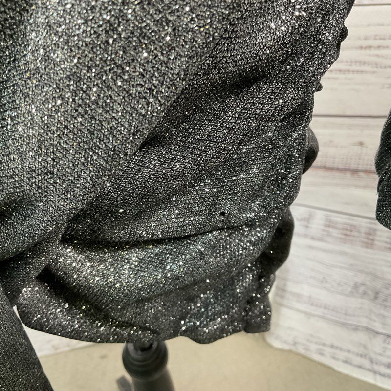 HOUSE of CB London Women Black Glitter Ruched Pleated Low V-Neck Dress- SZ XS