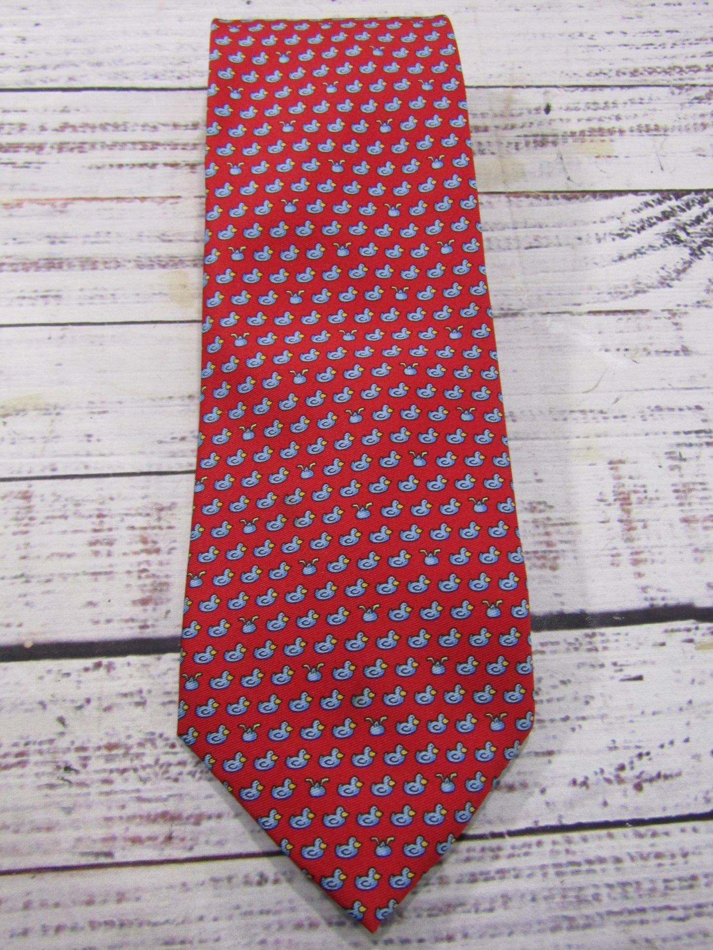 Salvatore Ferragamo Men's Red Silk Duck Print Tie Made in Italy