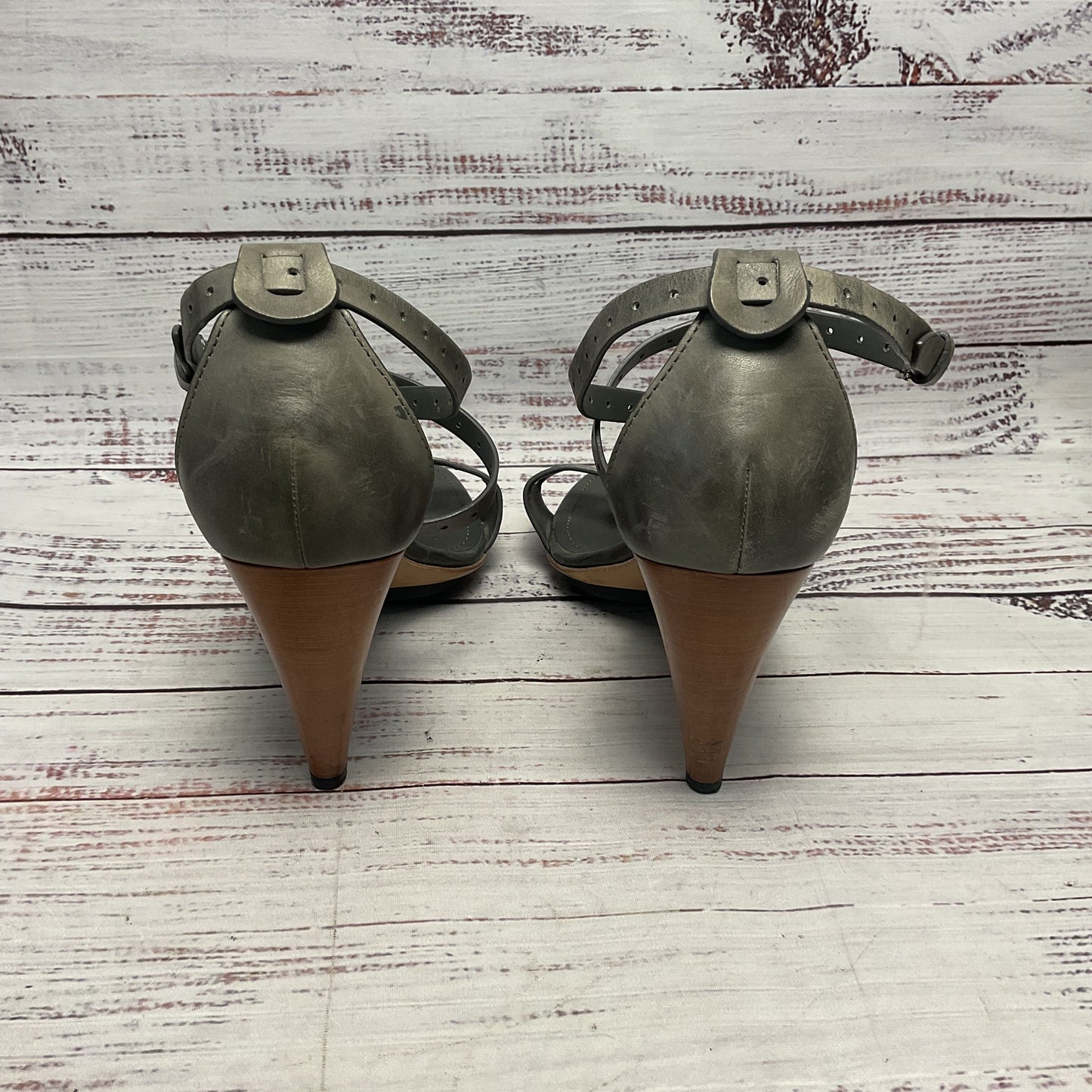 Tod's Grey Leather Ankle Strap Sandal Heel Women Size 8