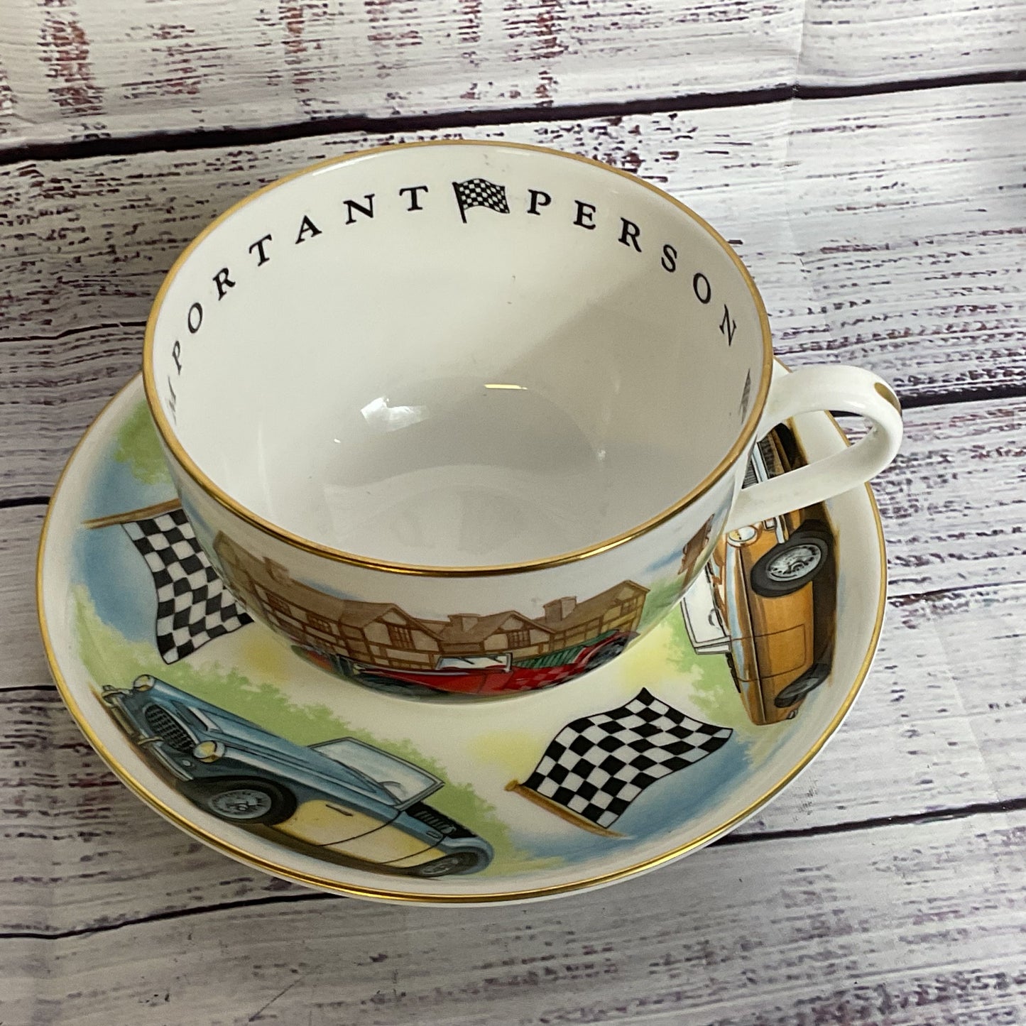 ROYAL WORCESTER VIP Breakfast Cup & Saucer- Race Cars