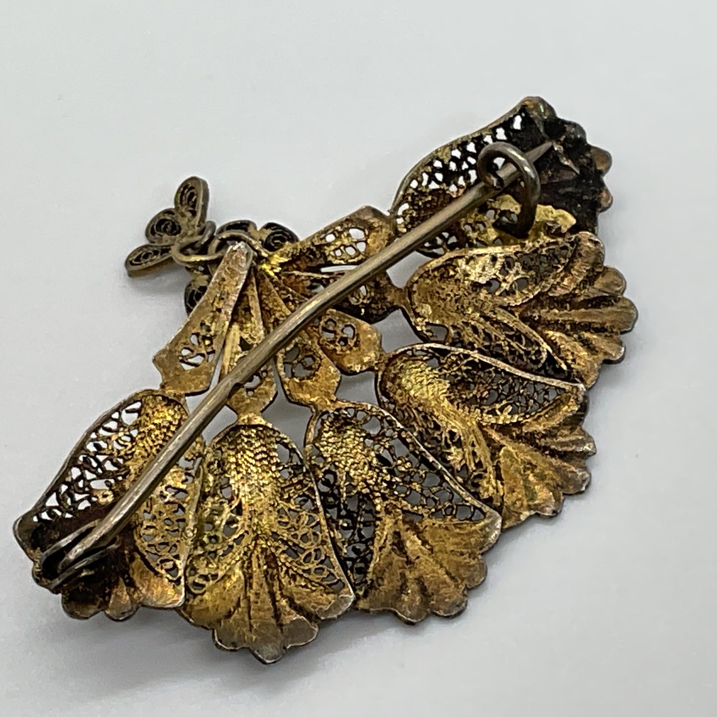 VTG. ACORES Sterling Vermeil Enamel Filigree Peacock 1.75" Brooch- 5.23g