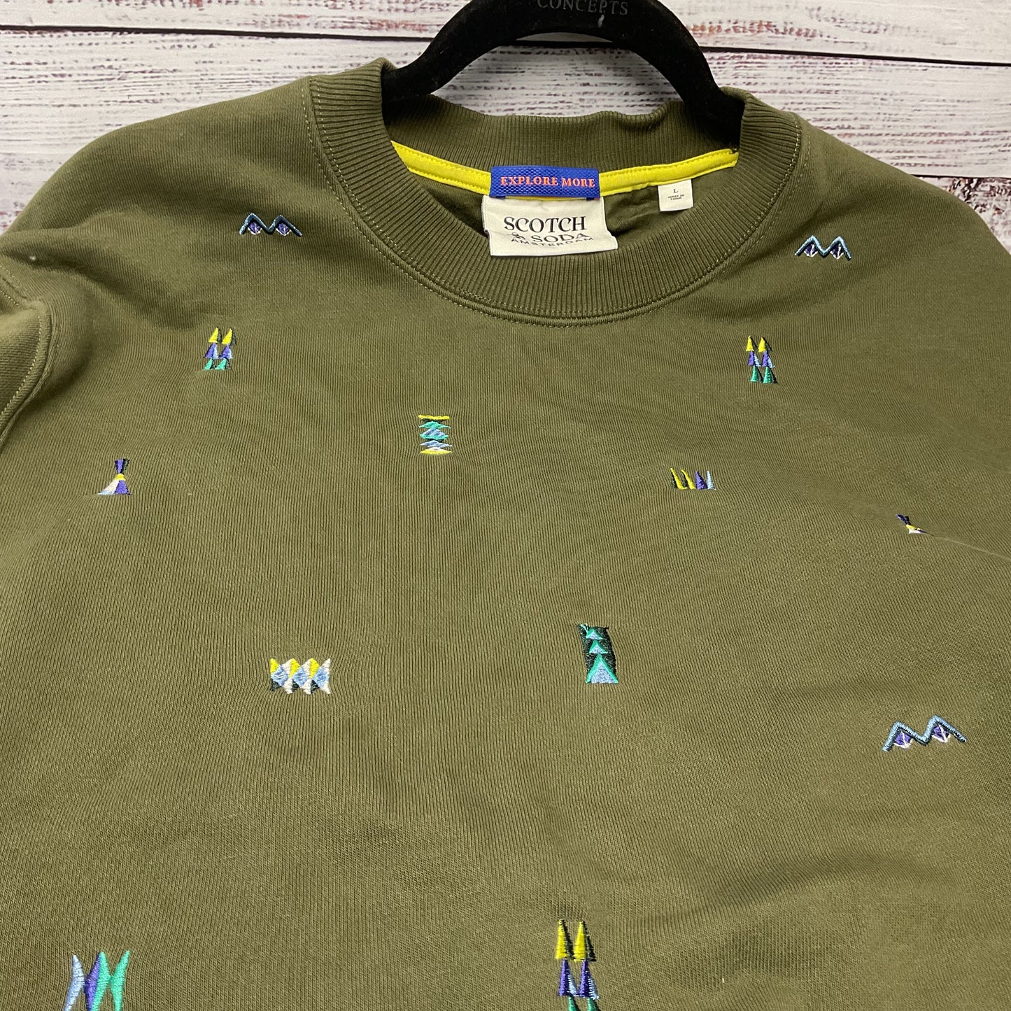 Scotch & Soda Embroidered Olive Green Sweatshirt - Size L