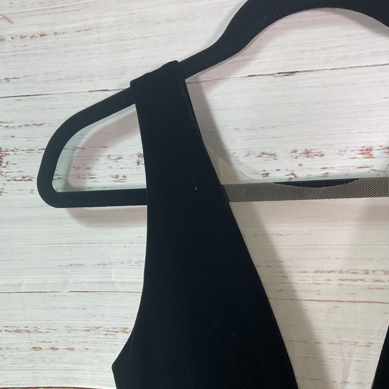 Jenny Yoo Black Velvet Sleeveless Low Cut Lace Front Maxi Formal Dress - Size 0