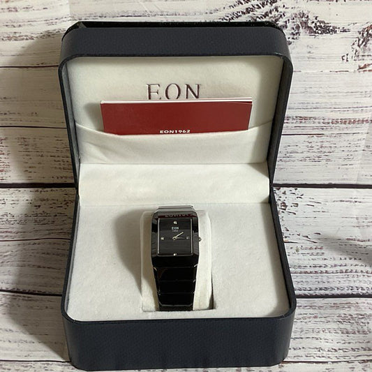 EON 1962 Men's Black Diamond Black Dial Watch with Case