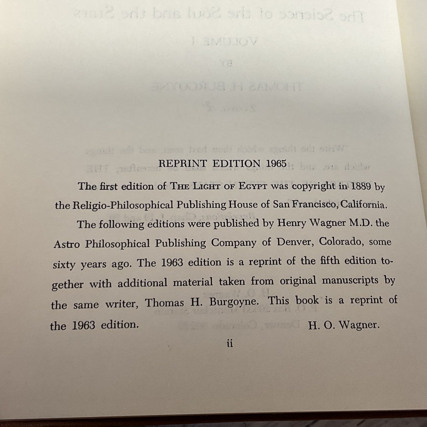 1965 THE LIGHT OF EGYPT or THE SCIENCE OF THE SOUL & STARS by Thomas H. Burgoyne