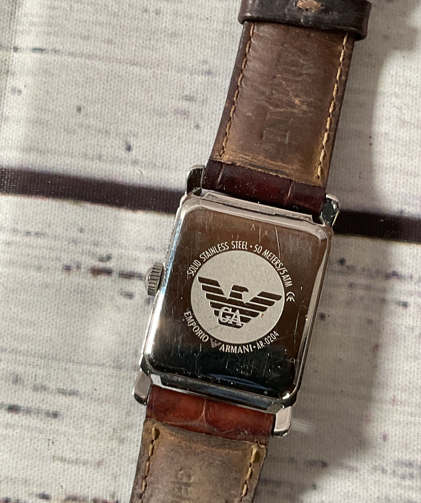 Emporio Armani AR-0204 Stainless Steel Back Brown Leather Band Watch