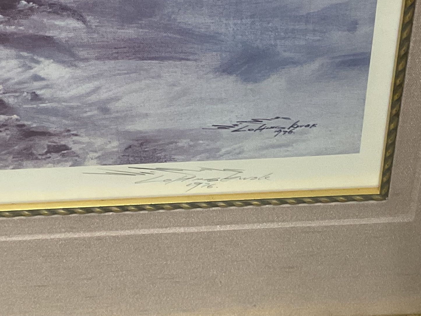 Signed WAI MING 3 Children in Sampan Color Lithograph Print FRAME 42.5" X 35.5"