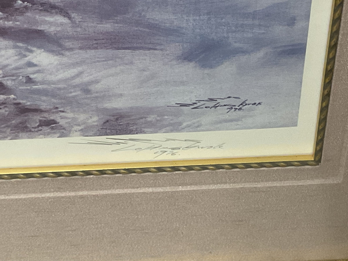 Signed WAI MING 3 Children in Sampan Color Lithograph Print FRAME 42.5" X 35.5"