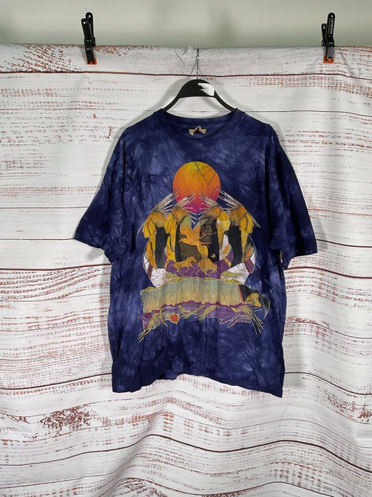 Vintage The Mountain Native American Dark Blue Tie Dye Graphic T-Shirt 1995 XL