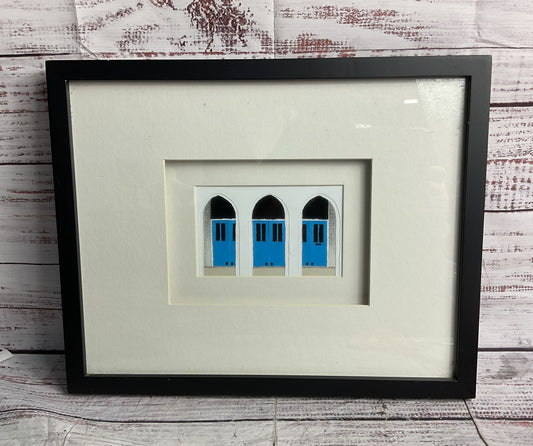Blue Doors & Arches Mixed Media Signed Framed Wall Art