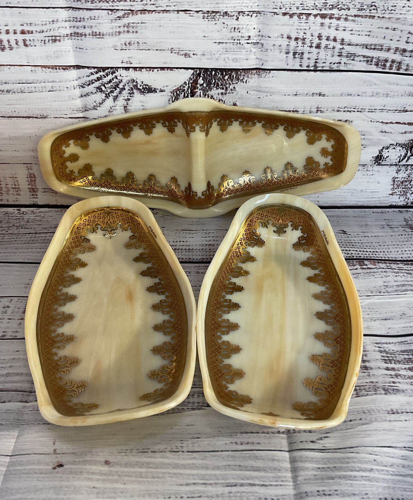 Georges Briard Vintage Baroque Gilt Slag Glass Lot Of 3 Serving Platters