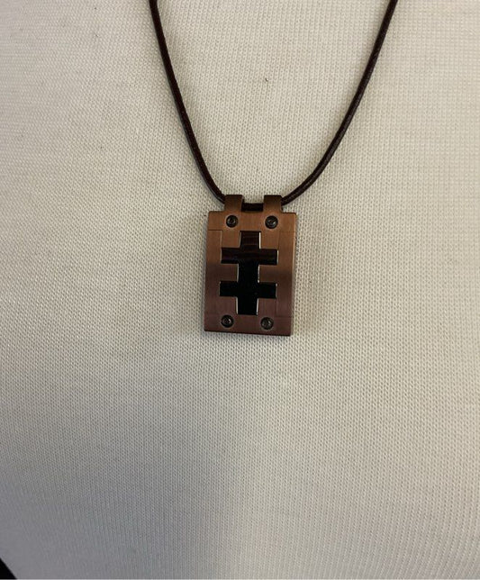 Vintage Trion Stainless Steel Pendant Leather Necklace