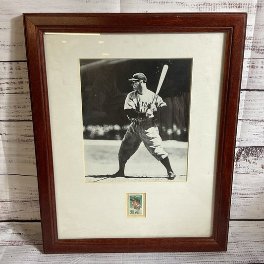 LOU GEHRIG Photograph and Stamp- FRAMED 16" X 12.5"
