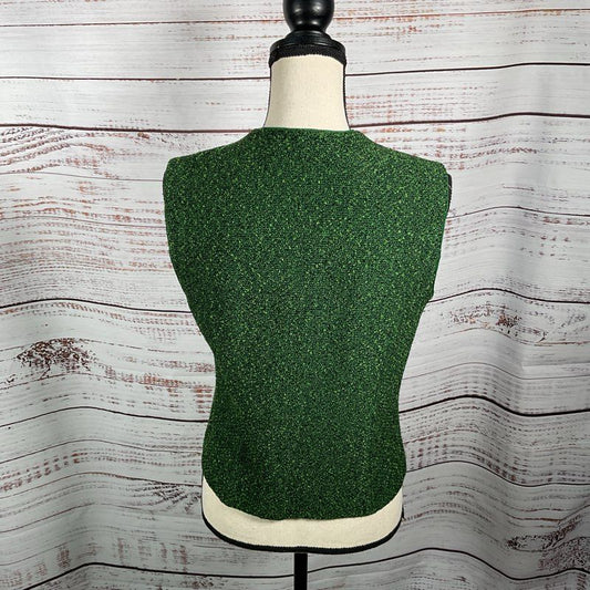 St. John Green Knit Button Front Preppy Vest - Size 6