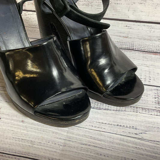 CELINE Paris Women's Black Leather & Suede Platform Heel Shoes- SZ 40.5 DAMAGED