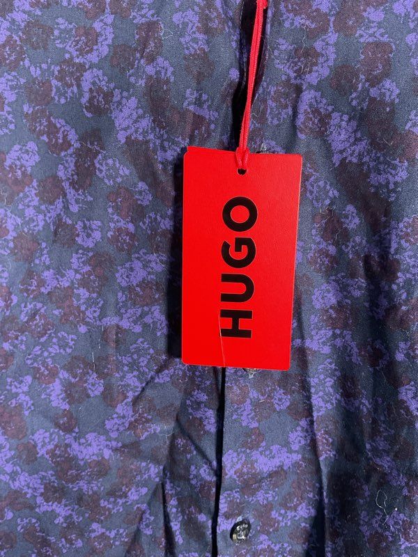 HUGO BOSS Ermo Casual Cotton Shirt Abstract Pattern Kent Collar Slim Fit -Size S