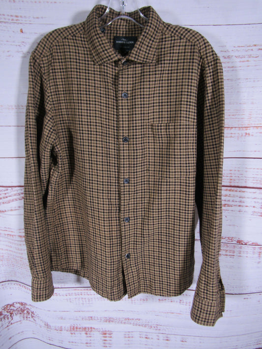 Rodd & Gunn Linfield Men's Brown Long Sleeve Houndstooth Shirt Size M