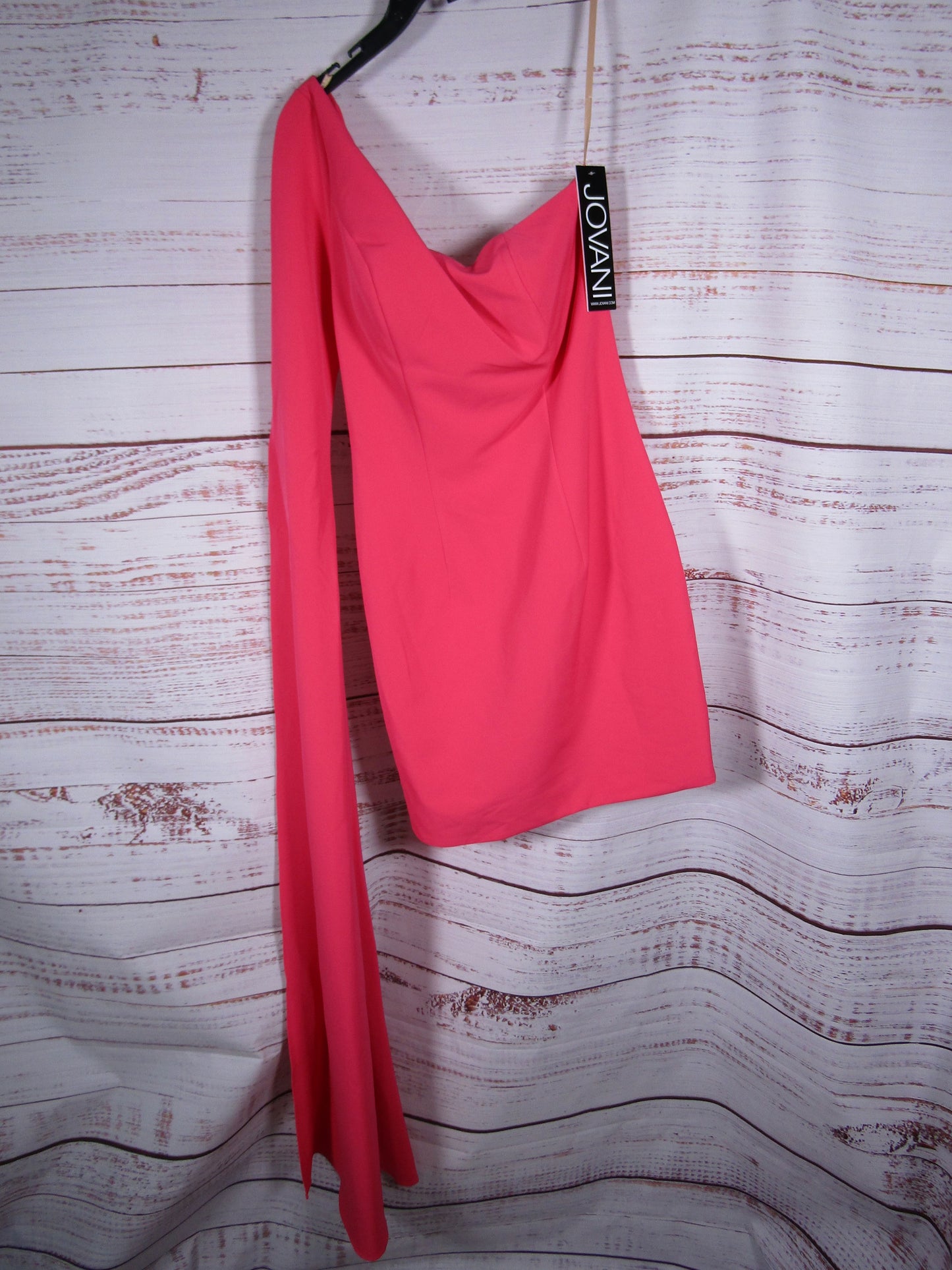 Jovani Women's Pink Drape Sleeve One Shoulder Mini Dress Size 8
