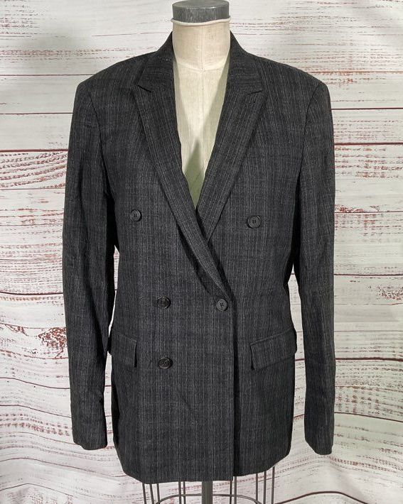 All Saints Wool Pinstripe Double-Breasted Blazer Charcoal Grey 40